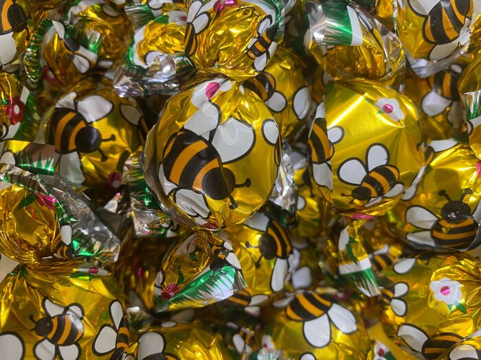 פרלין שוקולד חלב איור דבורה במילוי קרם בטעם אגוזים - מחיר ליחידה