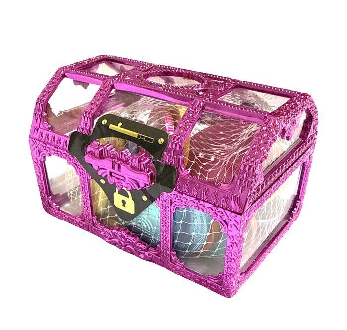 תיבת אוצר 10*6 ס"מ עם כ-32 מטבעות שוקולד צבעוניים