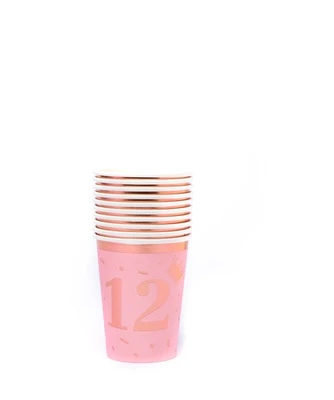 כוס נייר לבת מצווה "12" ורוד רוזגולד- 10 יח'