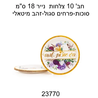 10 צלחות נייר חג סוכות שמח 18 ס"מ דגם 23770