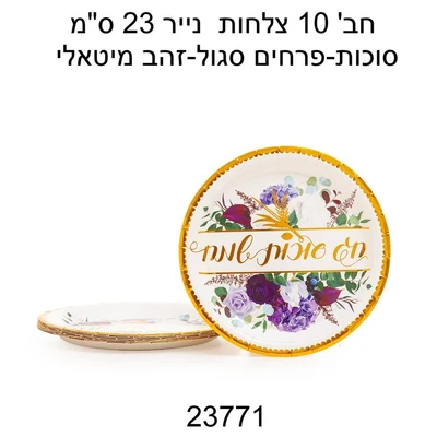 10 צלחות נייר חג סוכות שמח 23 ס"מ דגם 23771