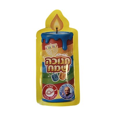 חנוכה שמח- סוכריות טופי בצורת כדורים בטעם דובדבן באריזה בצורת נר