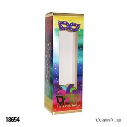 קופסה לעוגת אינגליש עם חלון שקוף פורים שמח כ-30*10*7 ס״מ