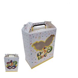 קופסא למשלוח מנות עם חלון מסכה פורים שמח 30*25*9 ס״מ דגם 24012