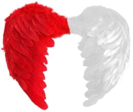 כנפיים נוצות אדום לבן 60 ס"מ לתחפושת חצי שטן חצי מלאך- פורים