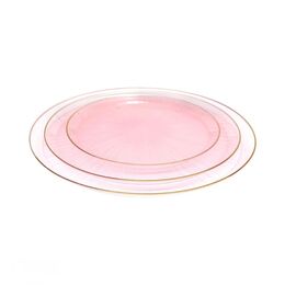 צלחת פלסטיק ורוד עיטור זהב 9"(האמצעית) 10 יח