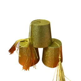 כובע תרבוש מיני זהב נצנצים לקישוט השולחן - 3 יח
