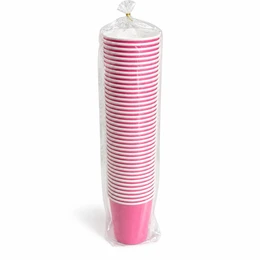 כוסות נייר שתייה חמה 8OZ צבע ורוד- 50 יח'