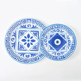 צלחת נייר מסיבה יוונית קטנה 7"- 8 יח' (עם העין)