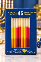 נרות חנוכה 3 צבעים בנר עבודת יד מהודר 45 יח במארז