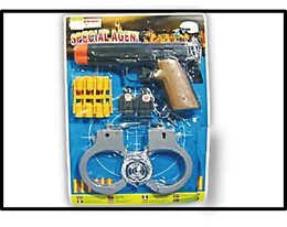 סט שוטר - אקדח , אזיקים סמל וכדורים צהובים